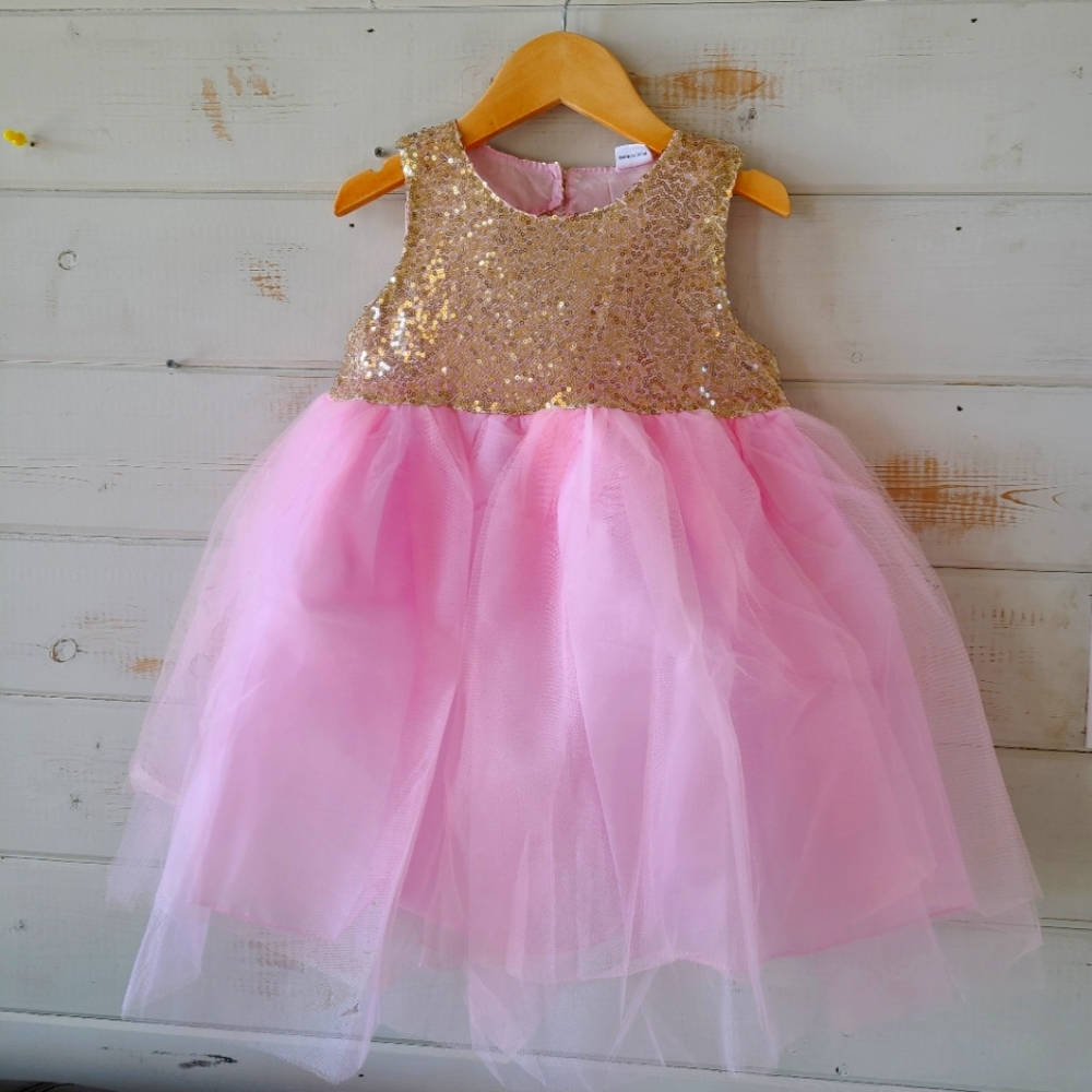 Gold sequined and pink dress